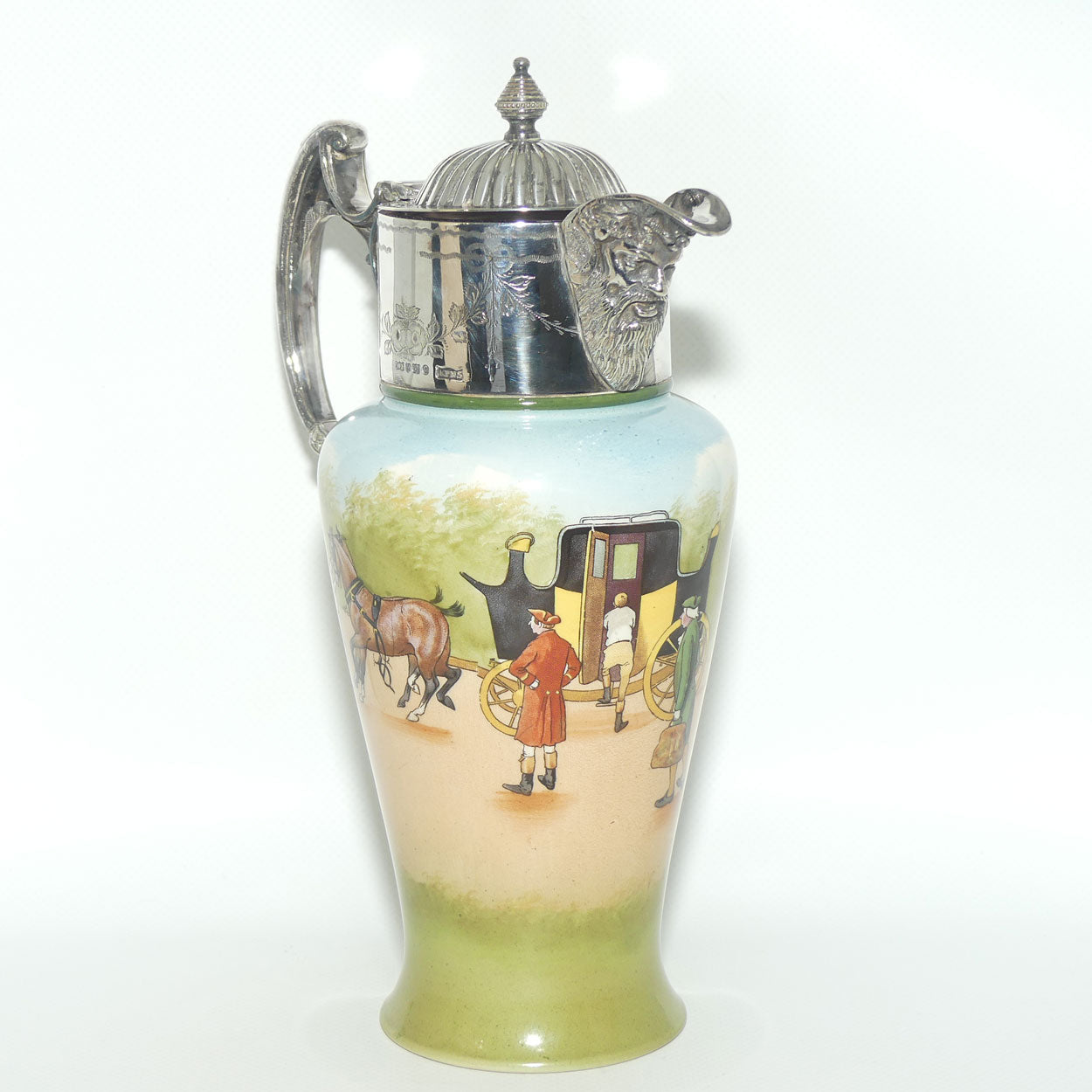 Royal Doulton Coaching Days claret jug with EPNS handle and lid E2768 | rare Blue Sky variation