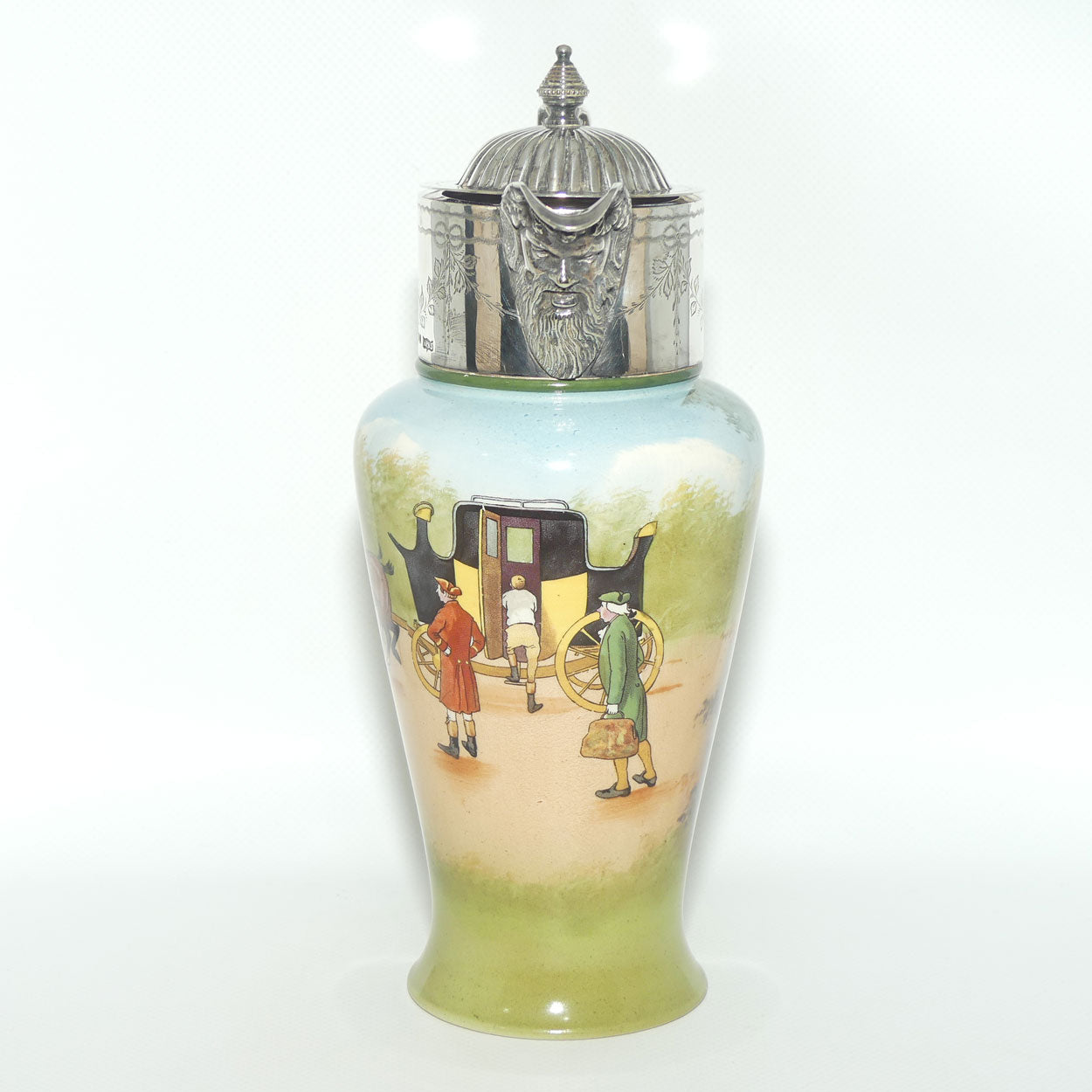 Royal Doulton Coaching Days claret jug with EPNS handle and lid E2768 | rare Blue Sky variation