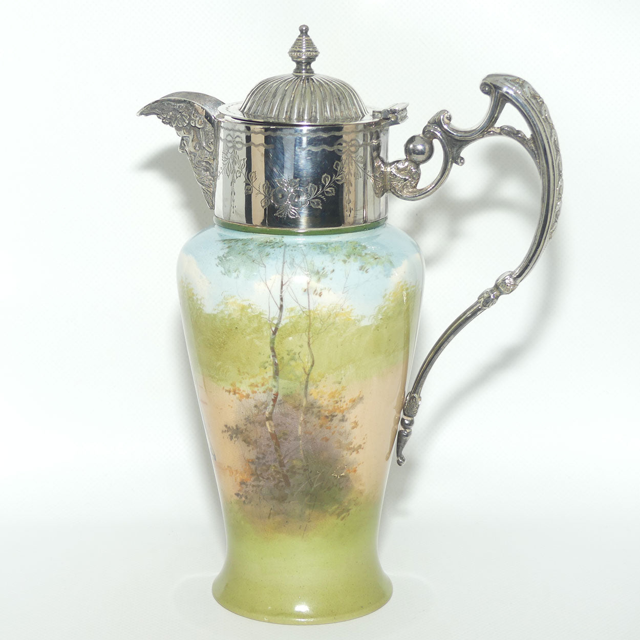 Royal Doulton Coaching Days claret jug with EPNS handle and lid E2768 | rare Blue Sky variation