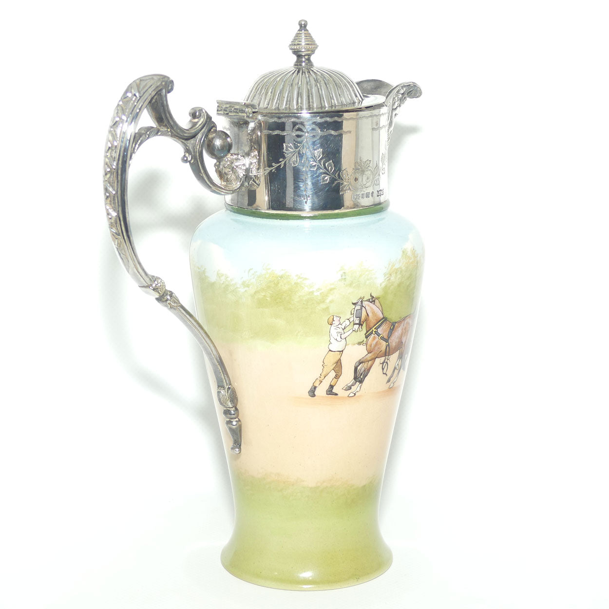 Royal Doulton Coaching Days claret jug with EPNS handle and lid E2768 | rare Blue Sky variation