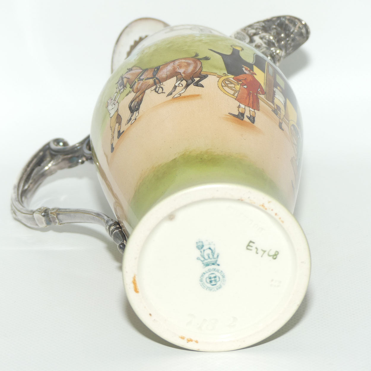 Royal Doulton Coaching Days claret jug with EPNS handle and lid E2768 | rare Blue Sky variation