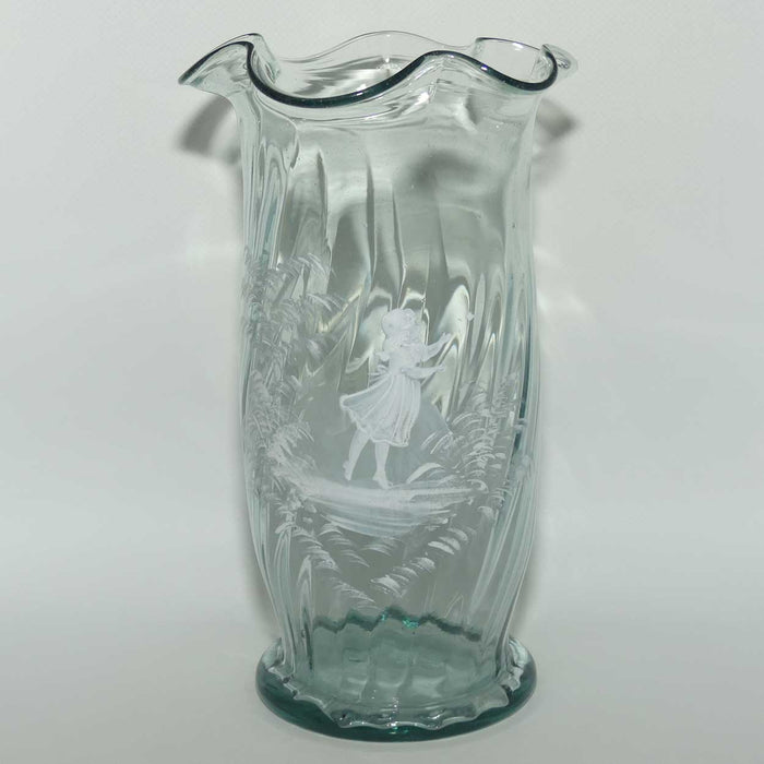 Mary Gregory on Clear Glass fluted top celery vase | Girl with Butterfly