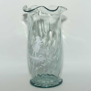 Mary Gregory on Clear Glass fluted top celery vase | Girl with Butterfly