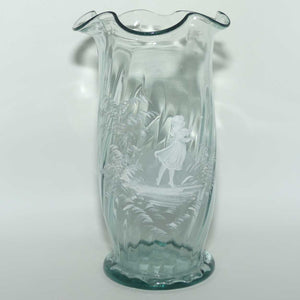 Mary Gregory on Clear Glass fluted top celery vase | Girl with Butterfly