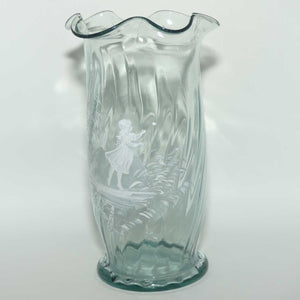 Mary Gregory on Clear Glass fluted top celery vase | Girl with Butterfly