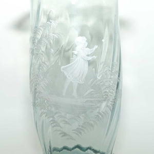 Mary Gregory on Clear Glass fluted top celery vase | Girl with Butterfly