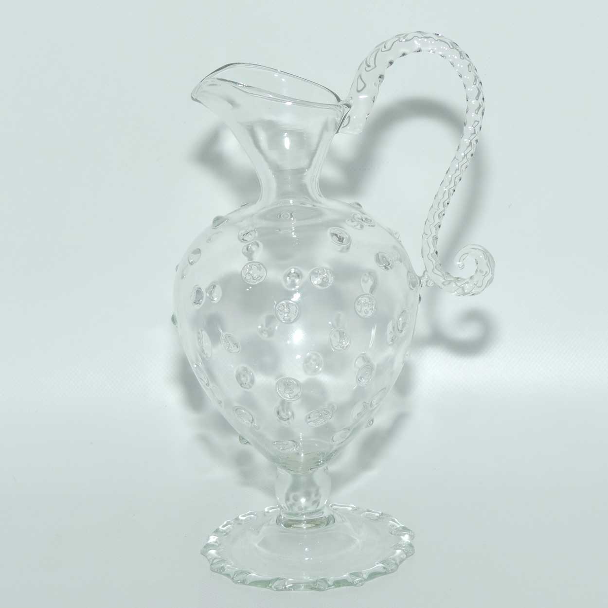Elegant Clear Gloss Hobnail and Crimped jug | Rope Twist handle