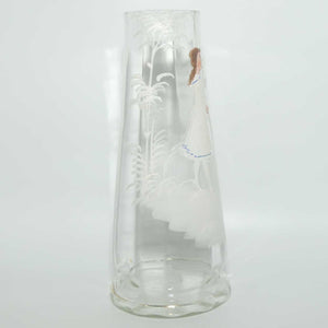 Clear Mary Gregory Glass vase | Girl with Umbrella | Coloured