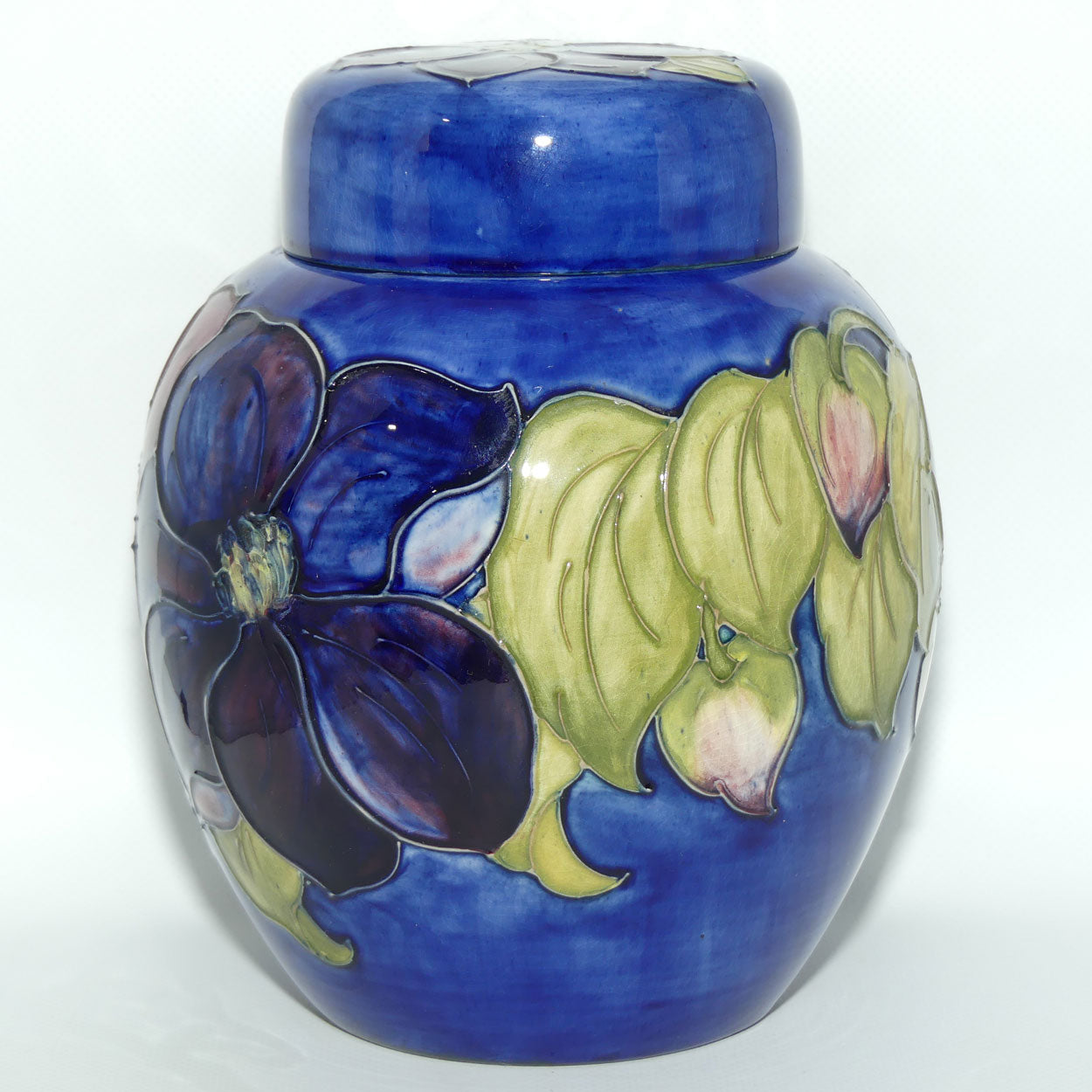 Walter Moorcroft Clematis | Blue large size lidded ginger jar | 20.5cm tall