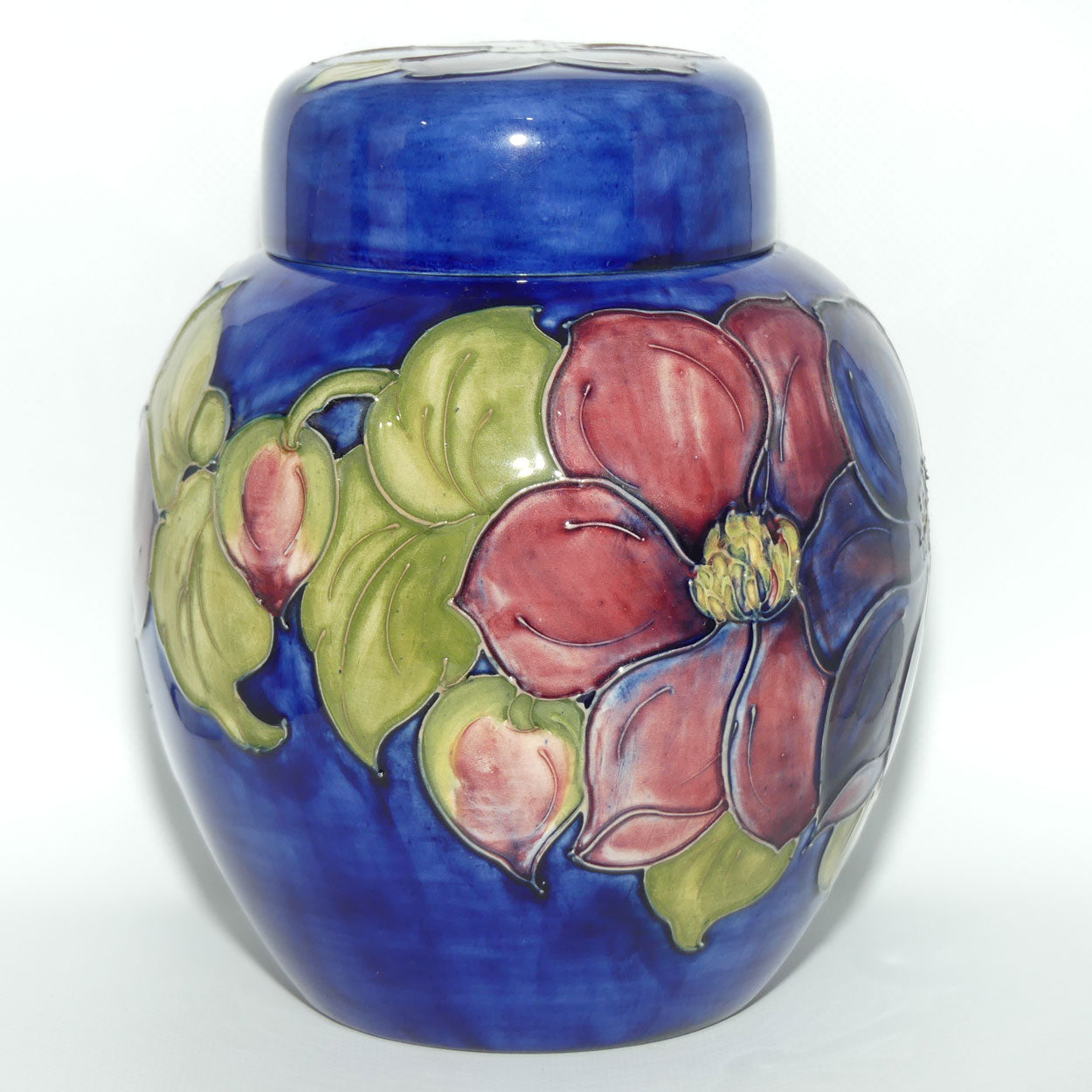 Walter Moorcroft Clematis | Blue large size lidded ginger jar | 20.5cm tall