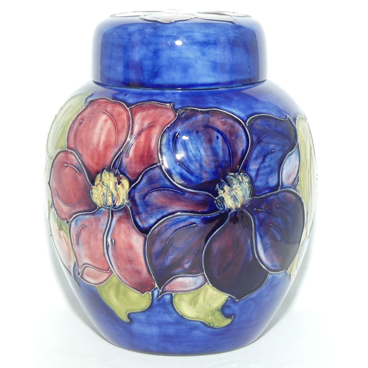 Walter Moorcroft Clematis | Blue large size lidded ginger jar | 20.5cm tall