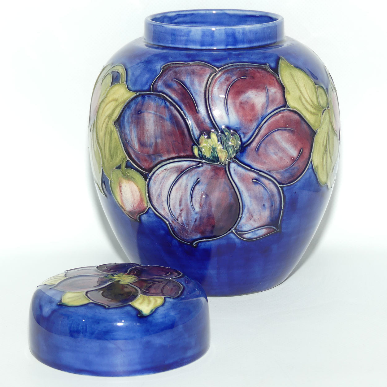 Walter Moorcroft Clematis | Blue large size lidded ginger jar | 20.5cm tall