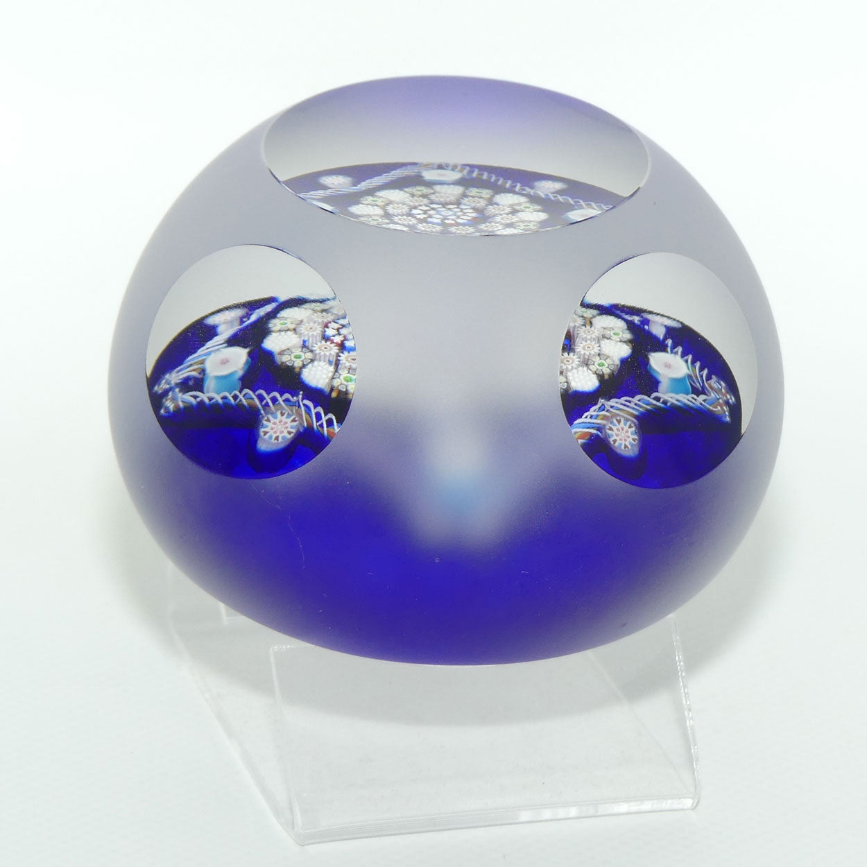 John Deacons Scotland Clichy Square Facetted and Sandblasted Magnum paperweight (Blue)