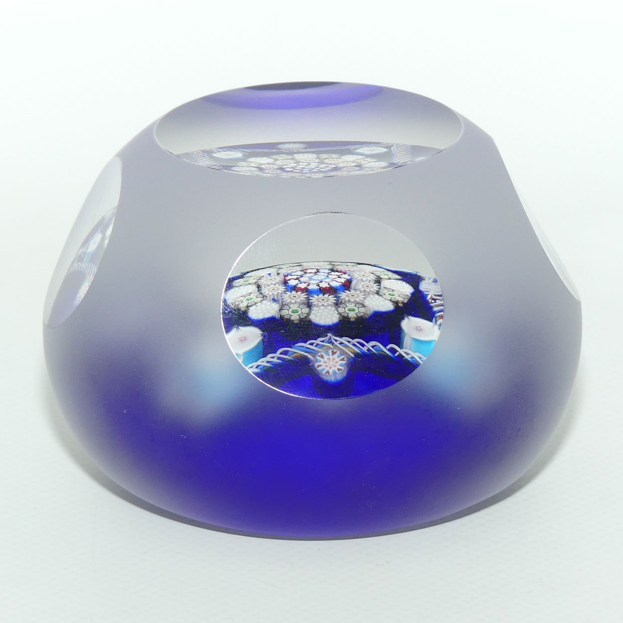 John Deacons Scotland Clichy Square Facetted and Sandblasted Magnum paperweight (Blue)