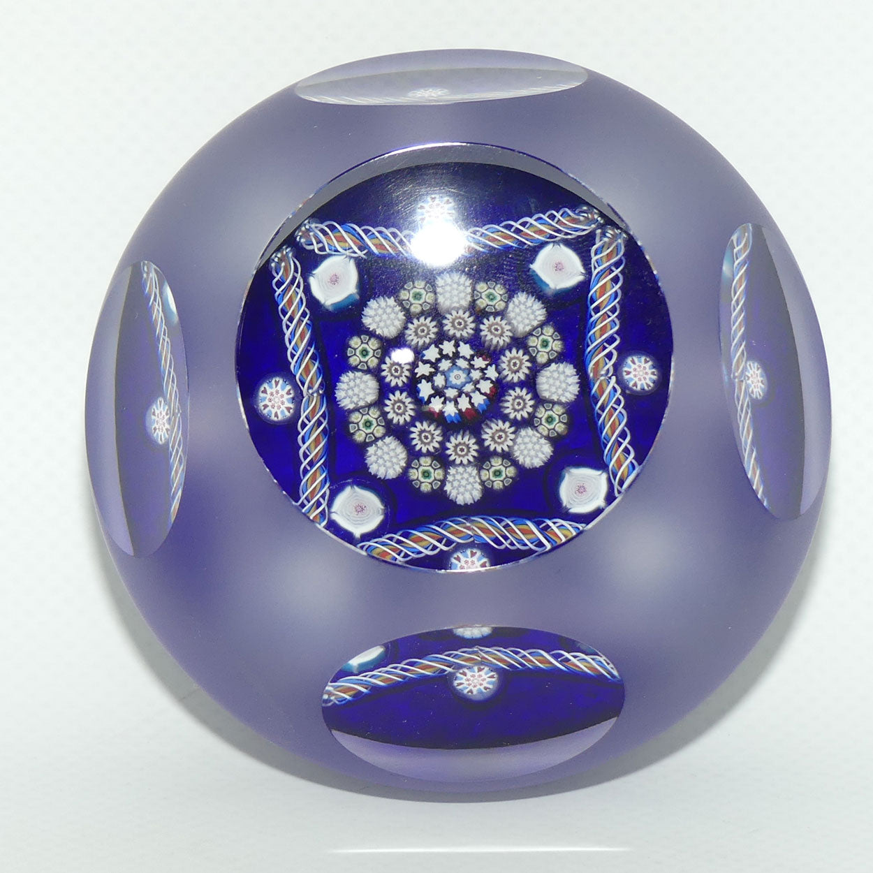 John Deacons Scotland Clichy Square Facetted and Sandblasted Magnum paperweight (Blue)