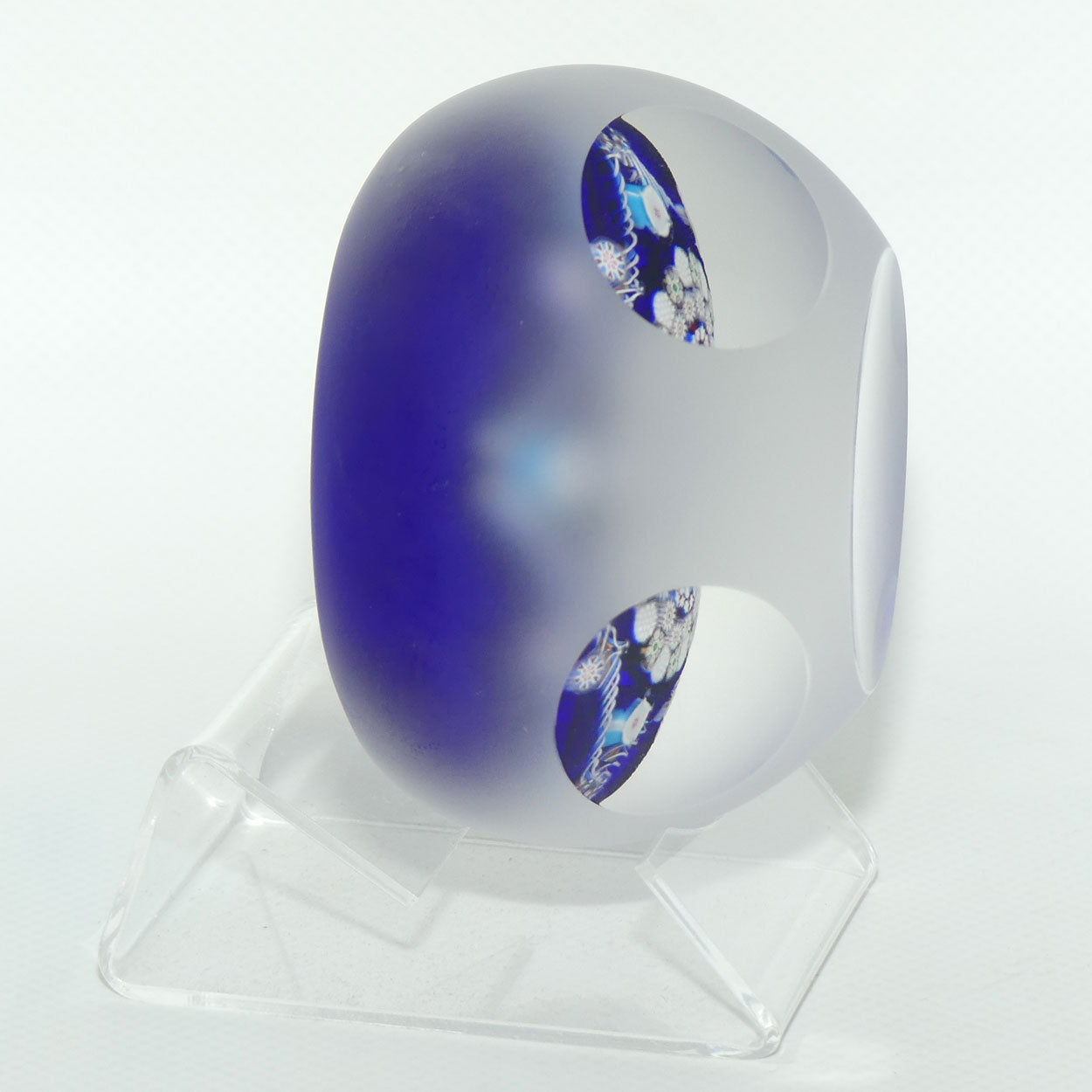 John Deacons Scotland Clichy Square Facetted and Sandblasted Magnum paperweight (Blue)