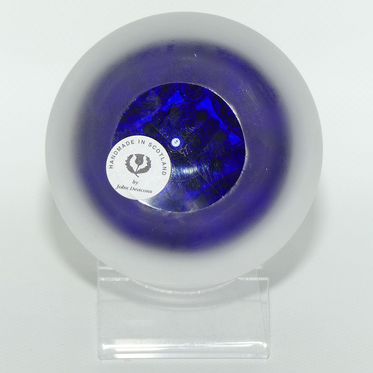 John Deacons Scotland Clichy Square Facetted and Sandblasted Magnum paperweight (Blue)