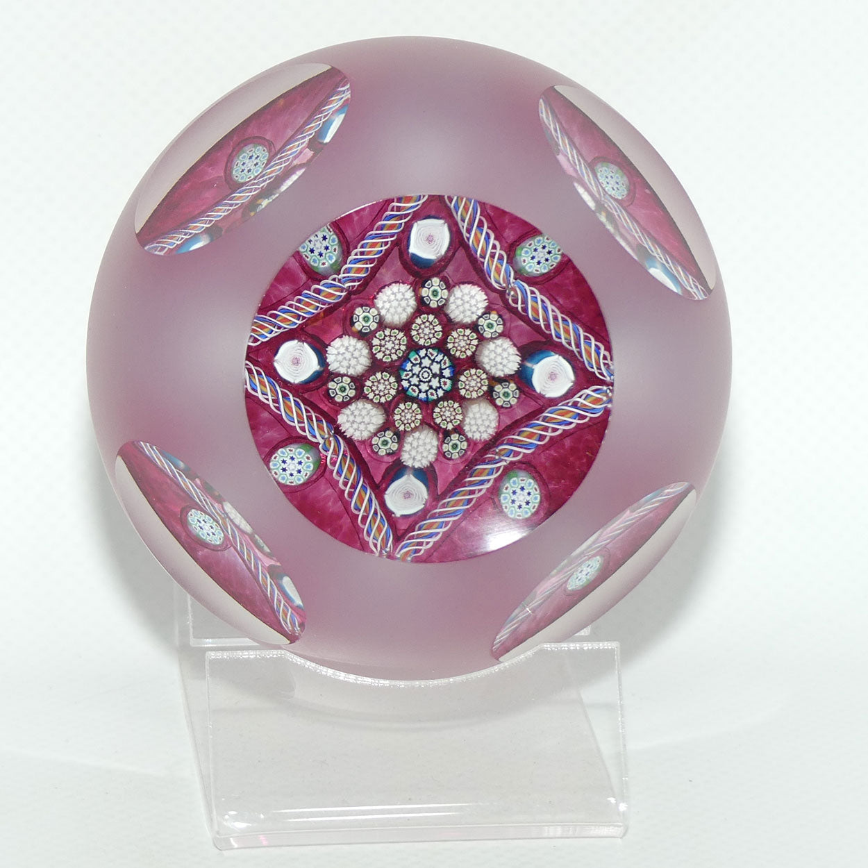 John Deacons Scotland Clichy Square Facetted and Sandblasted Magnum paperweight | Ruby |
