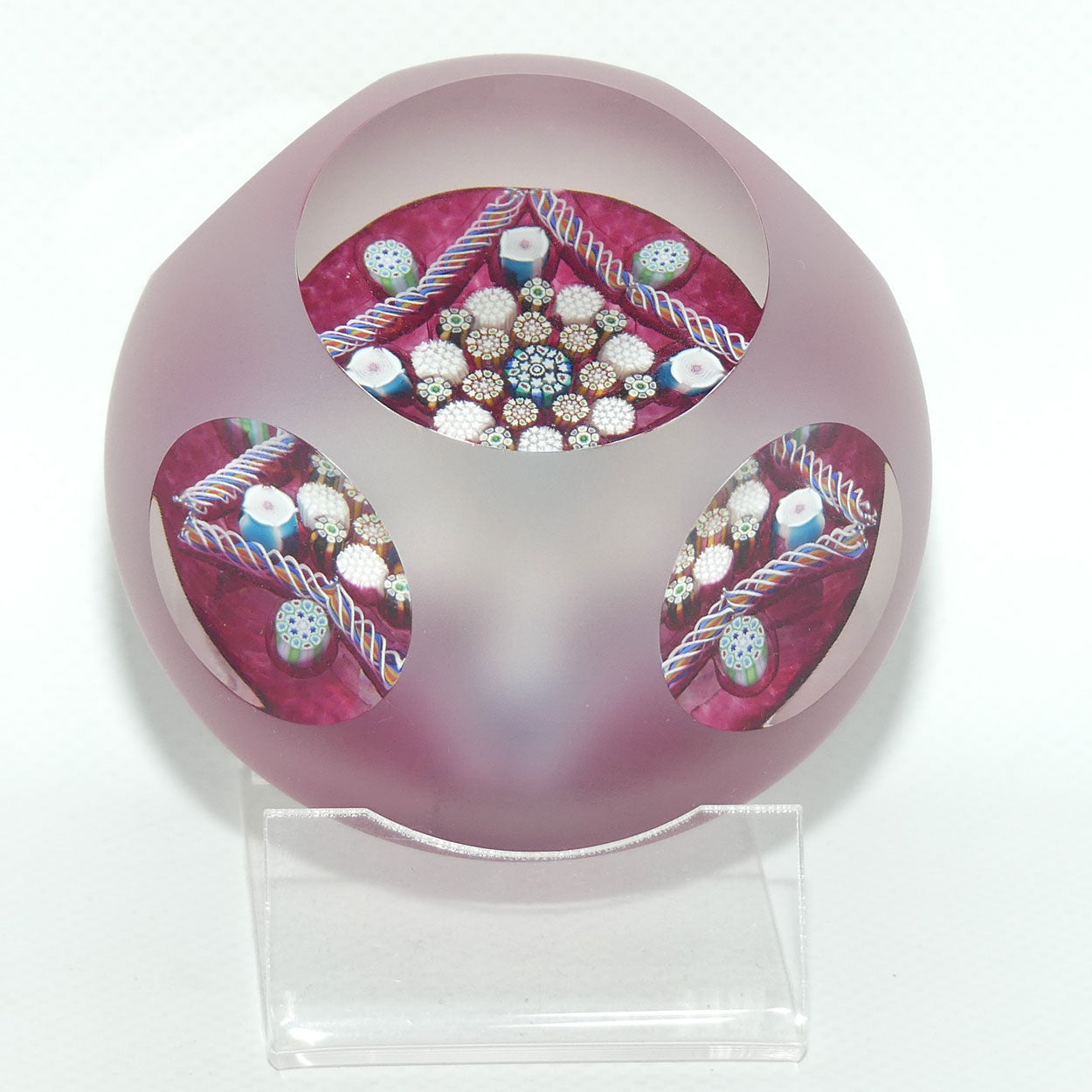 John Deacons Scotland Clichy Square Facetted and Sandblasted Magnum paperweight | Ruby |