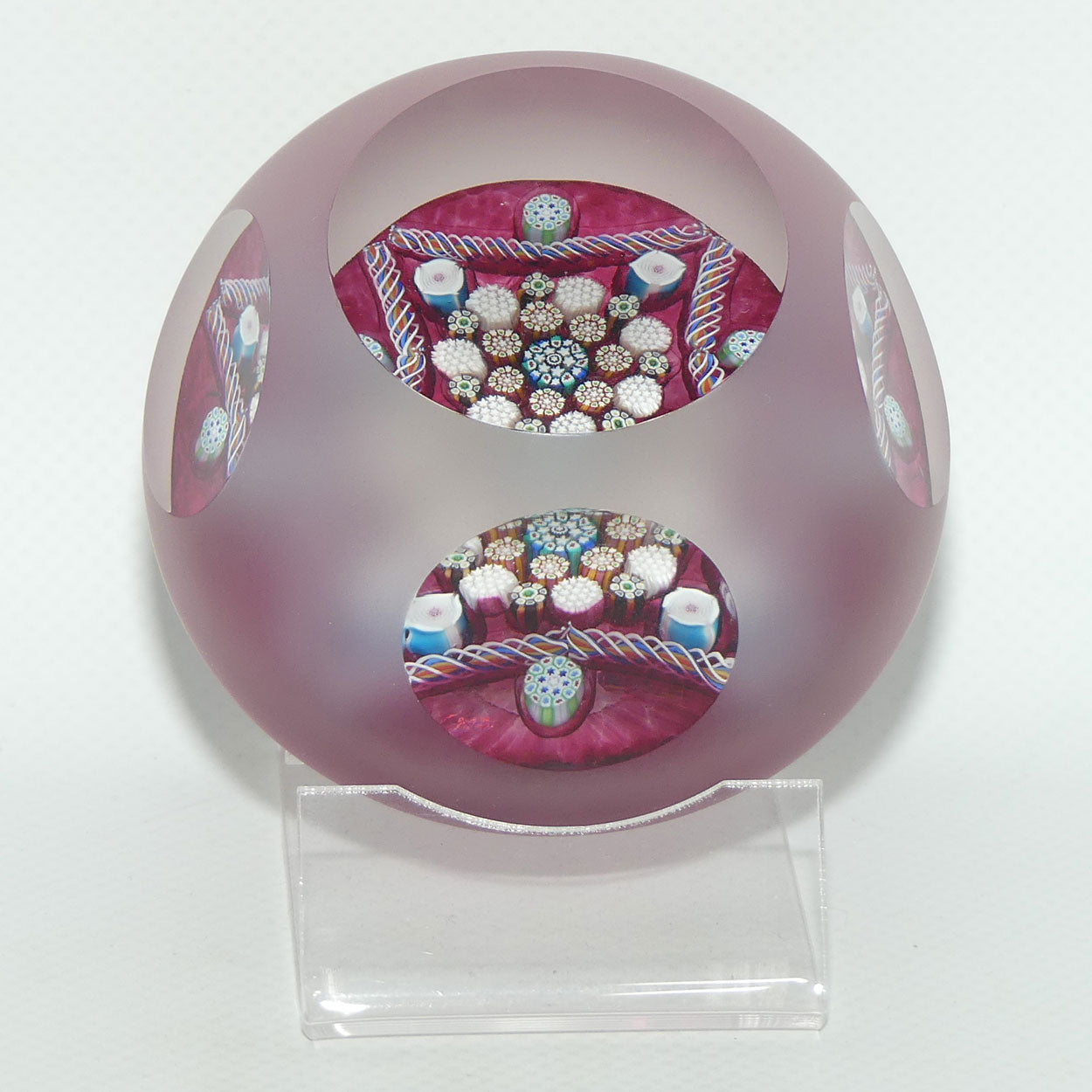 John Deacons Scotland Clichy Square Facetted and Sandblasted Magnum paperweight | Ruby |