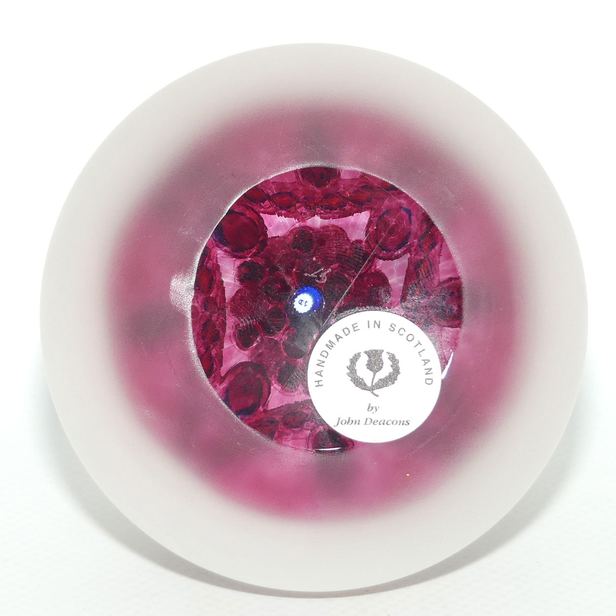 John Deacons Scotland Clichy Square Facetted and Sandblasted Magnum paperweight | Ruby |