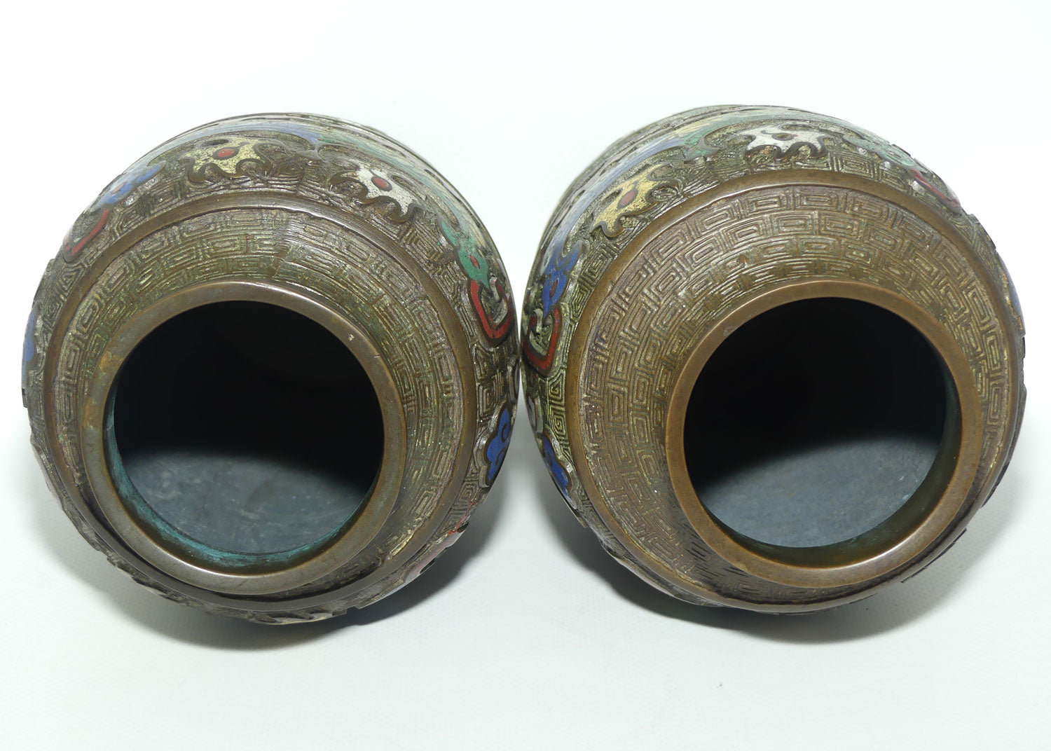 Pair of Japanese Champleve Cloisonne Enamel on Bronze pair of vases