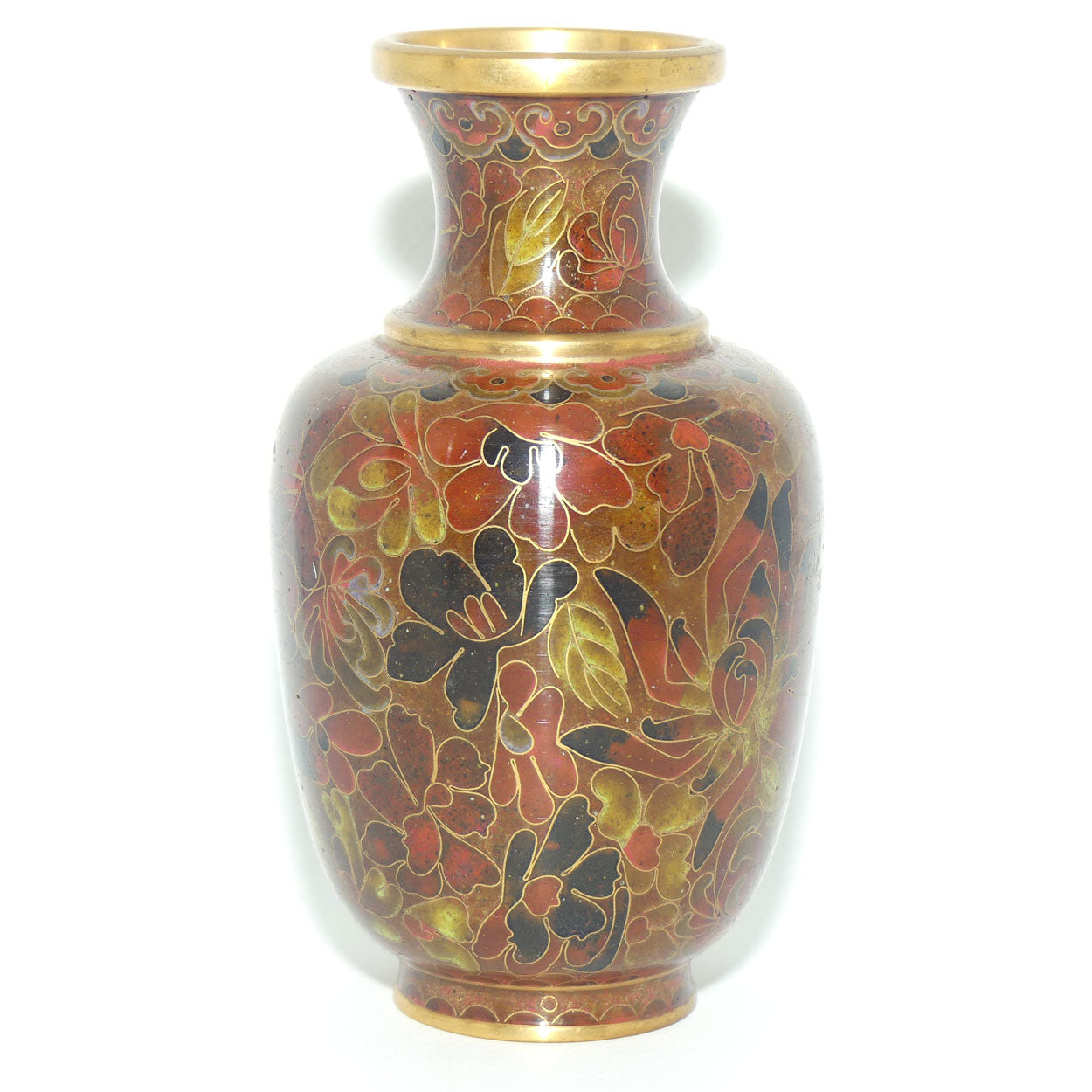 Mid Century Cloisonne Vase | Small | Iron Red | Brass