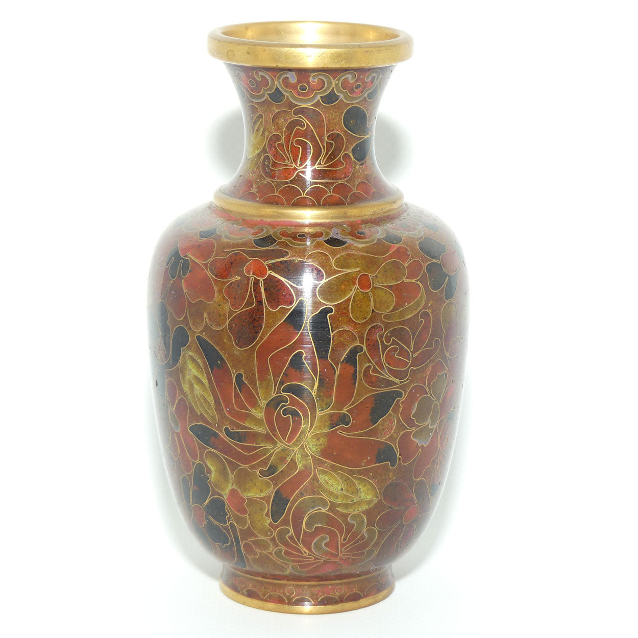 Mid Century Cloisonne Vase | Small | Iron Red | Brass