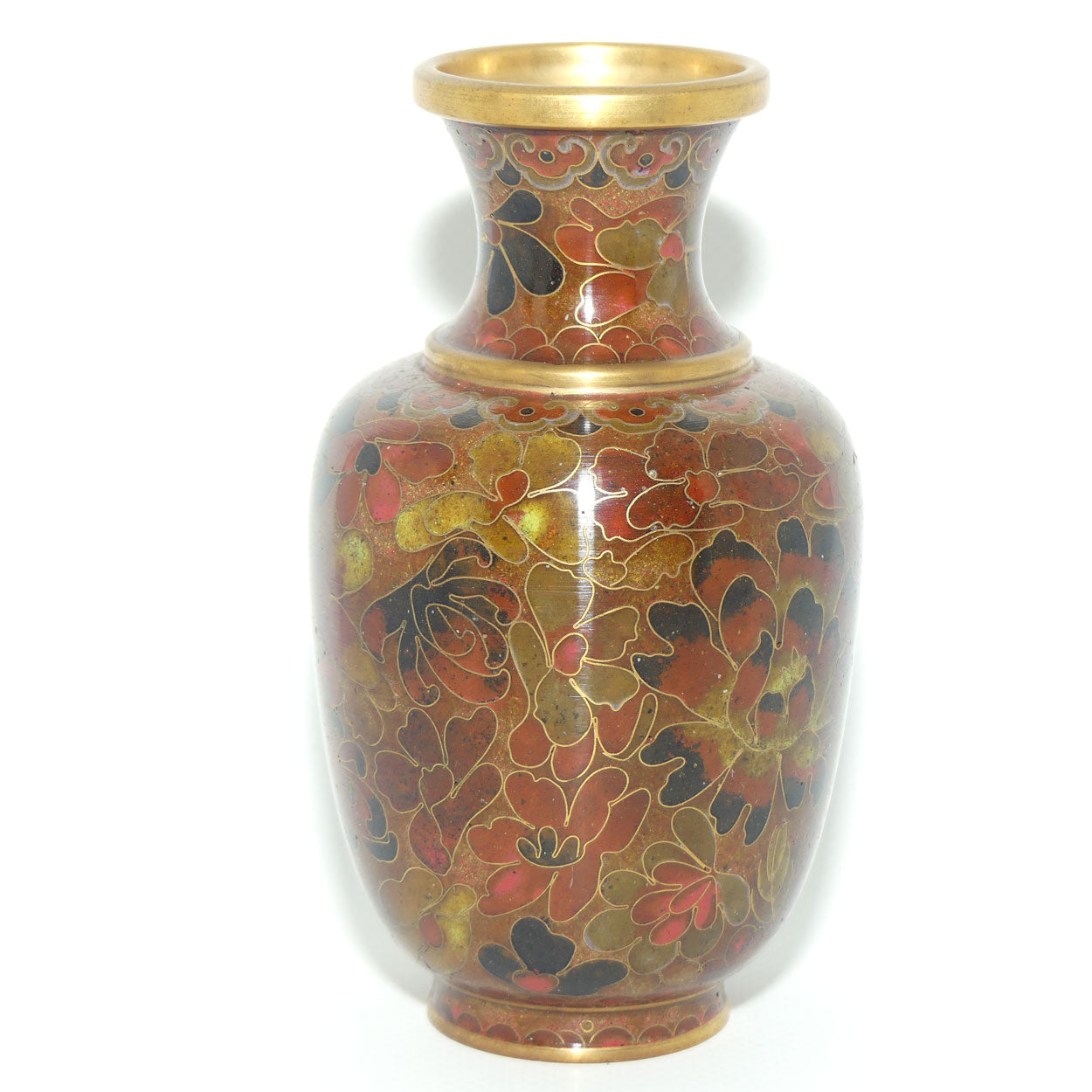 Mid Century Cloisonne Vase | Small | Iron Red | Brass