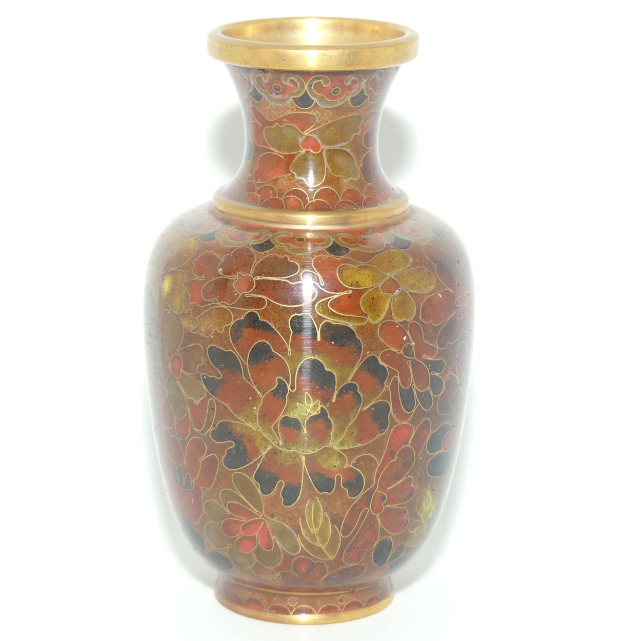 Mid Century Cloisonne Vase | Small | Iron Red | Brass