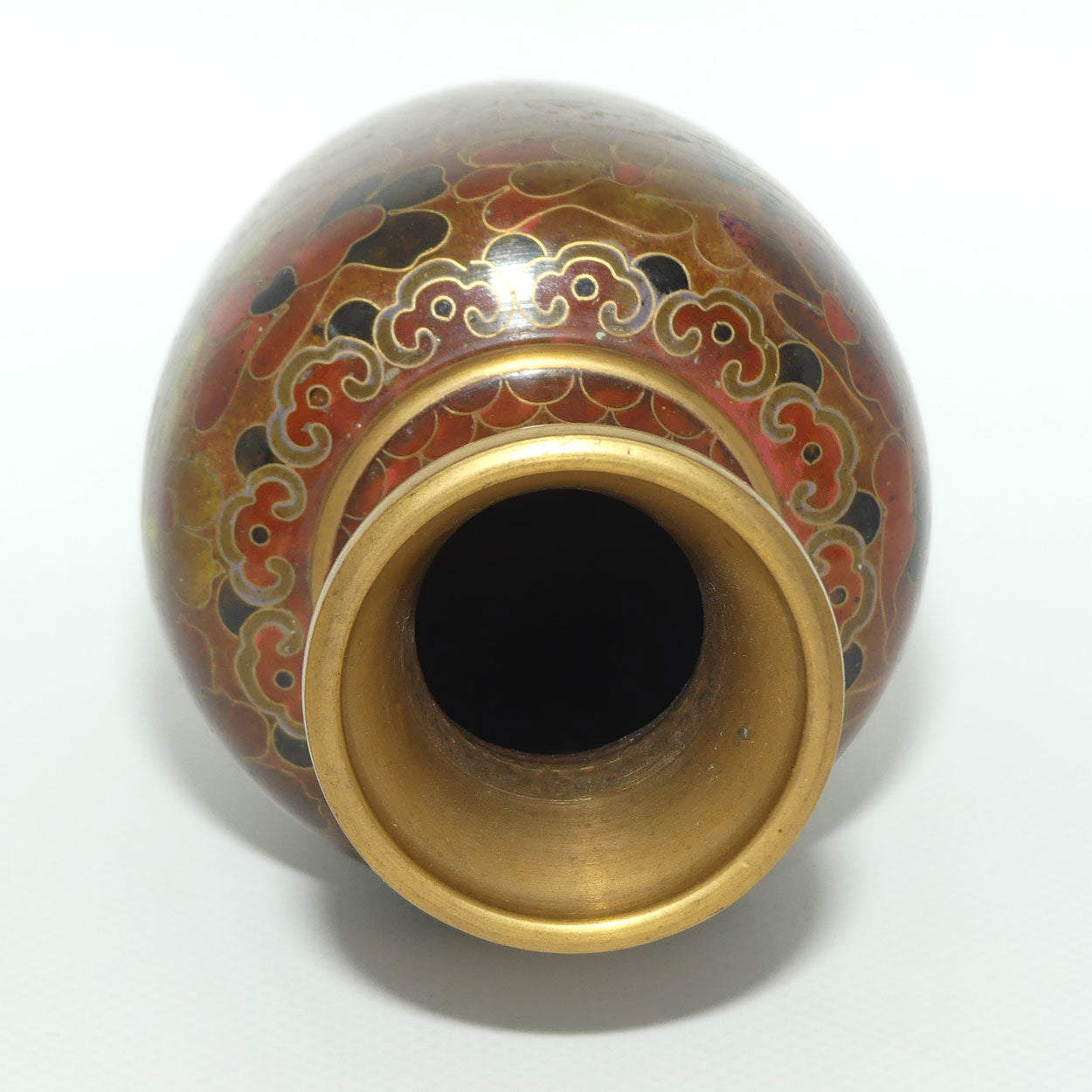 Mid Century Cloisonne Vase | Small | Iron Red | Brass