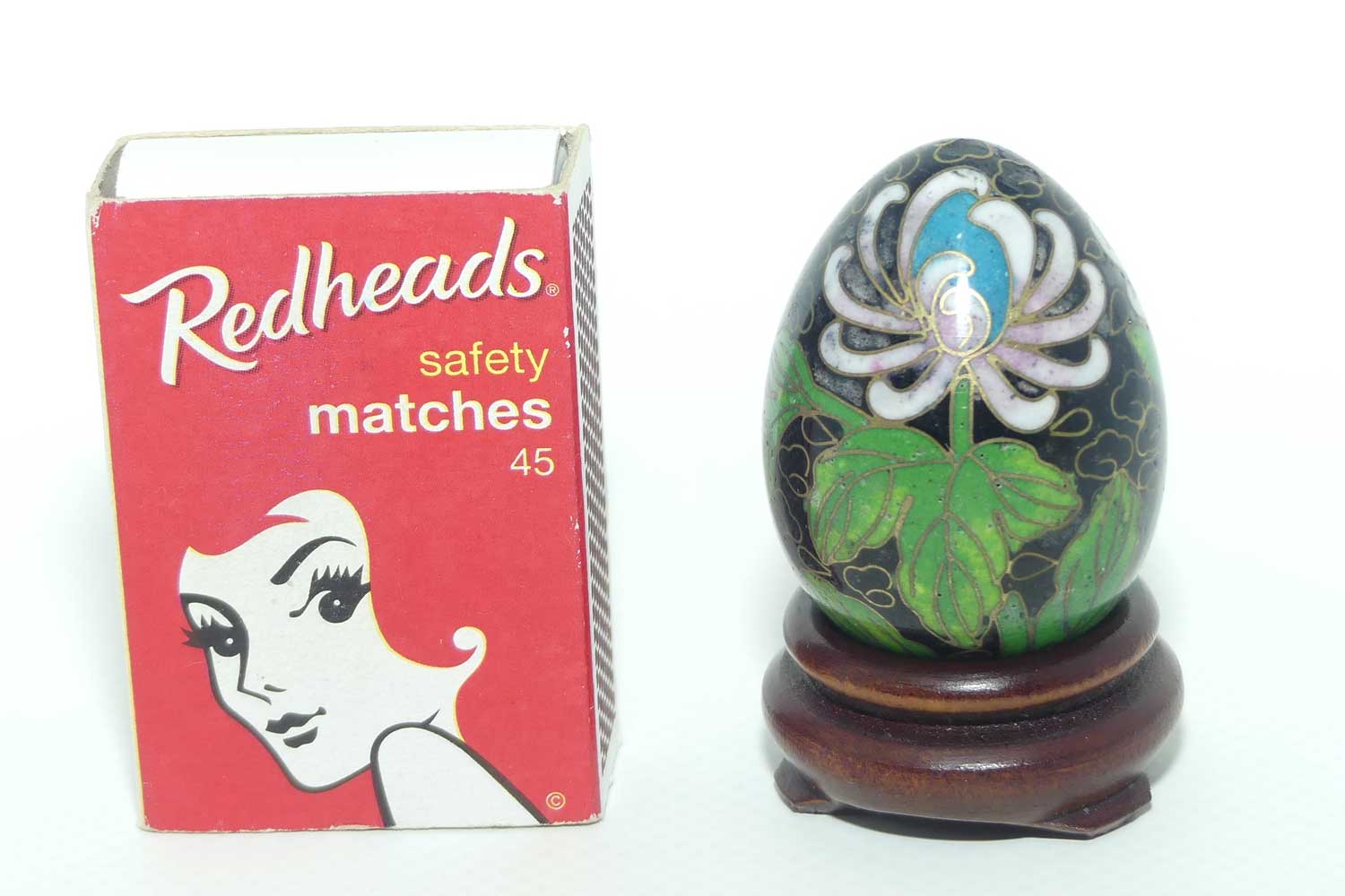 Mid Century Cloisonne miniature egg on stand