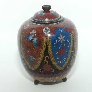 Fine Quality Cloisonne Enamel on Bronze lidded jar | Butterflies and Flowers