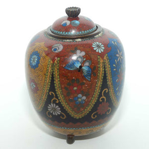 Fine Quality Cloisonne Enamel on Bronze lidded jar | Butterflies and Flowers