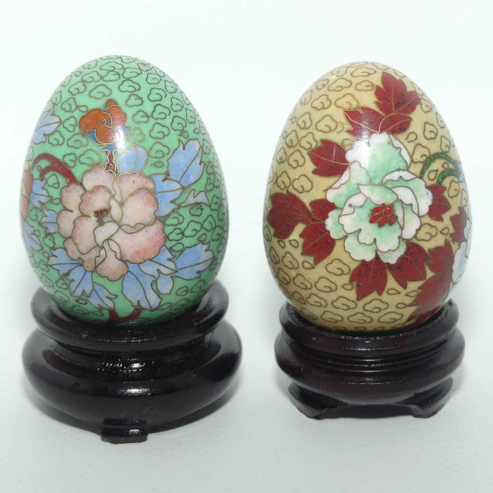 Two small Cloisonne decorative eggs  | Floral designs