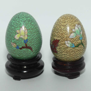 Two small Cloisonne decorative eggs  | Floral designs