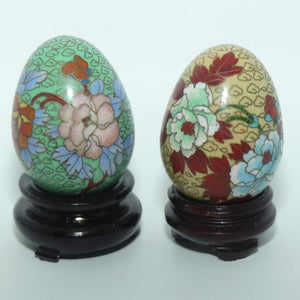 Two small Cloisonne decorative eggs  | Floral designs