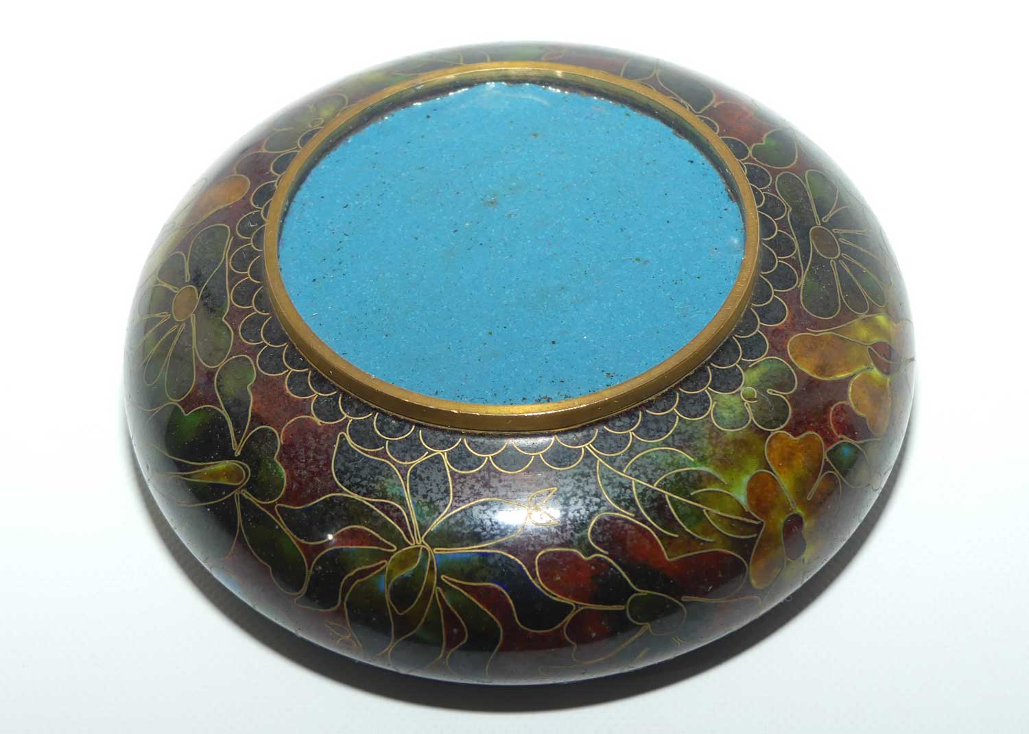 Mid Century Cloisonne Garniture set | Pair of Vases and Bowl | Wooden Stands