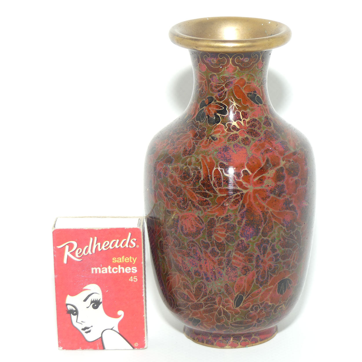 Mid Century Cloisonne Vase | Small | Iron Red