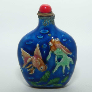 Enamelled on Brass Figural Gold Fish snuff bottle