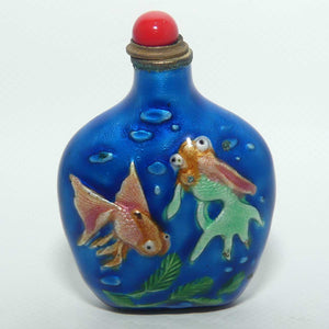 Enamelled on Brass Figural Gold Fish snuff bottle