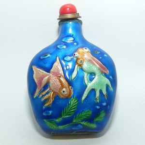 Enamelled on Brass Figural Gold Fish snuff bottle