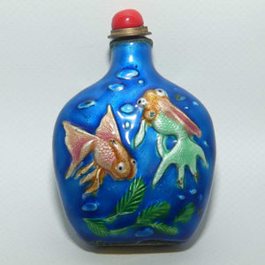 Enamelled on Brass Figural Gold Fish snuff bottle