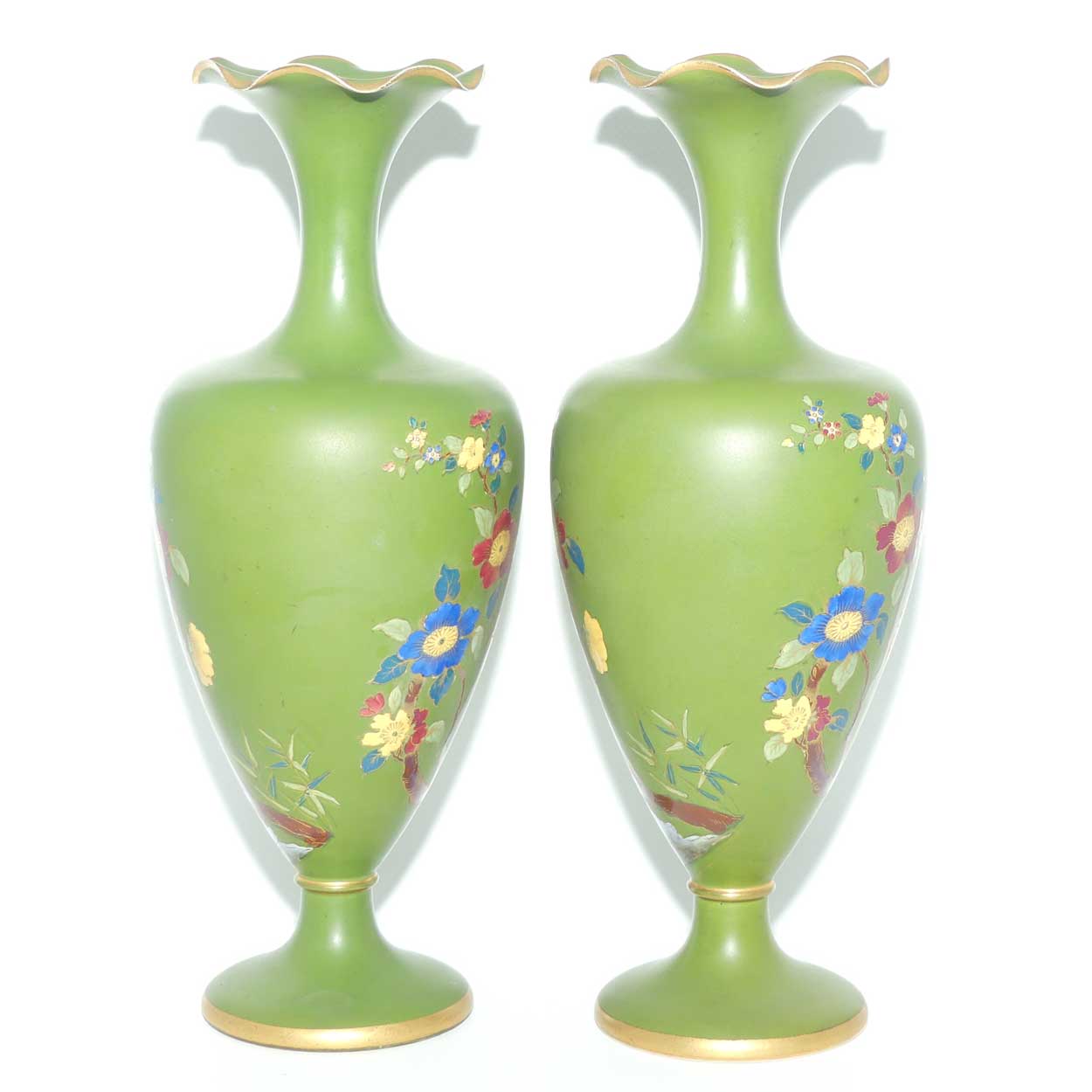W & R Carlton Ware pair of vases | Cloisonne Ware in Jade depicting Storks | 722