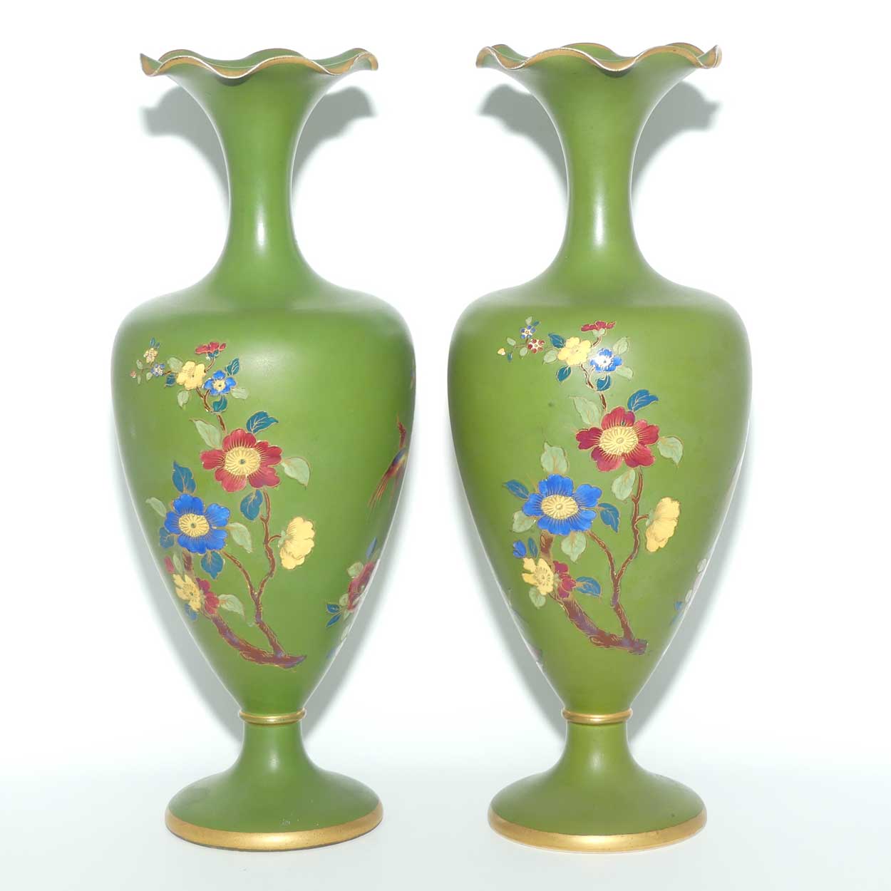 W & R Carlton Ware pair of vases | Cloisonne Ware in Jade depicting Storks | 722