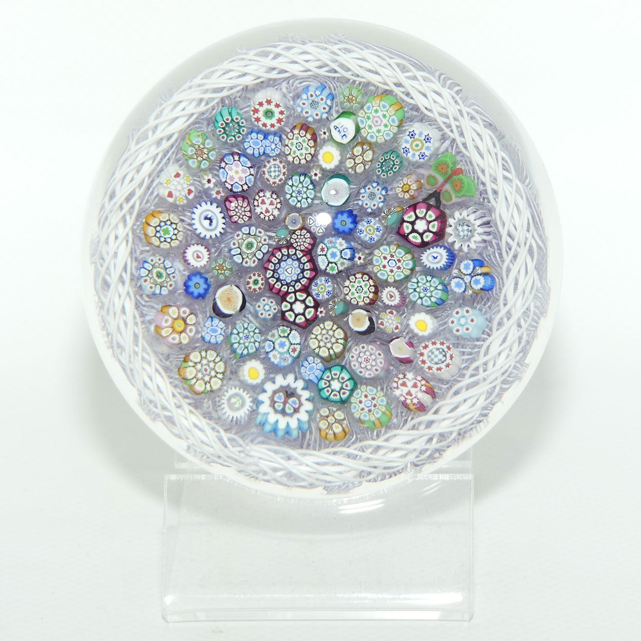 John Deacons Scotland Closepack Millefiori Torsade on Mauve Lace Magnum paperweight