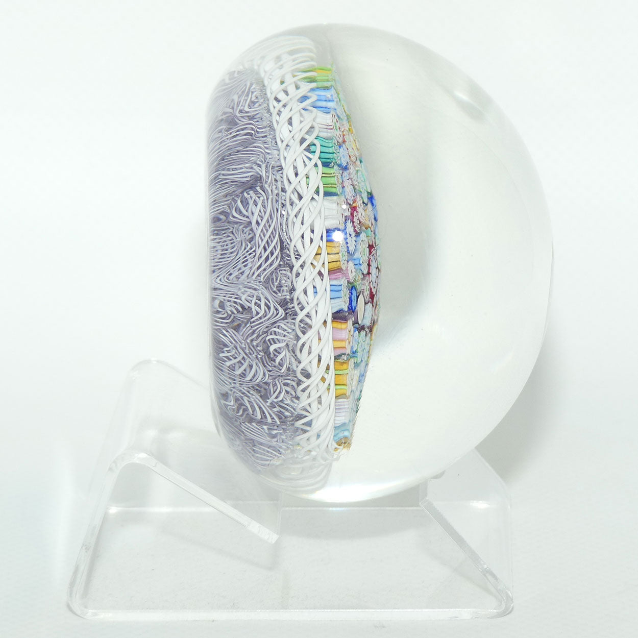 John Deacons Scotland Closepack Millefiori Torsade on Mauve Lace Magnum paperweight