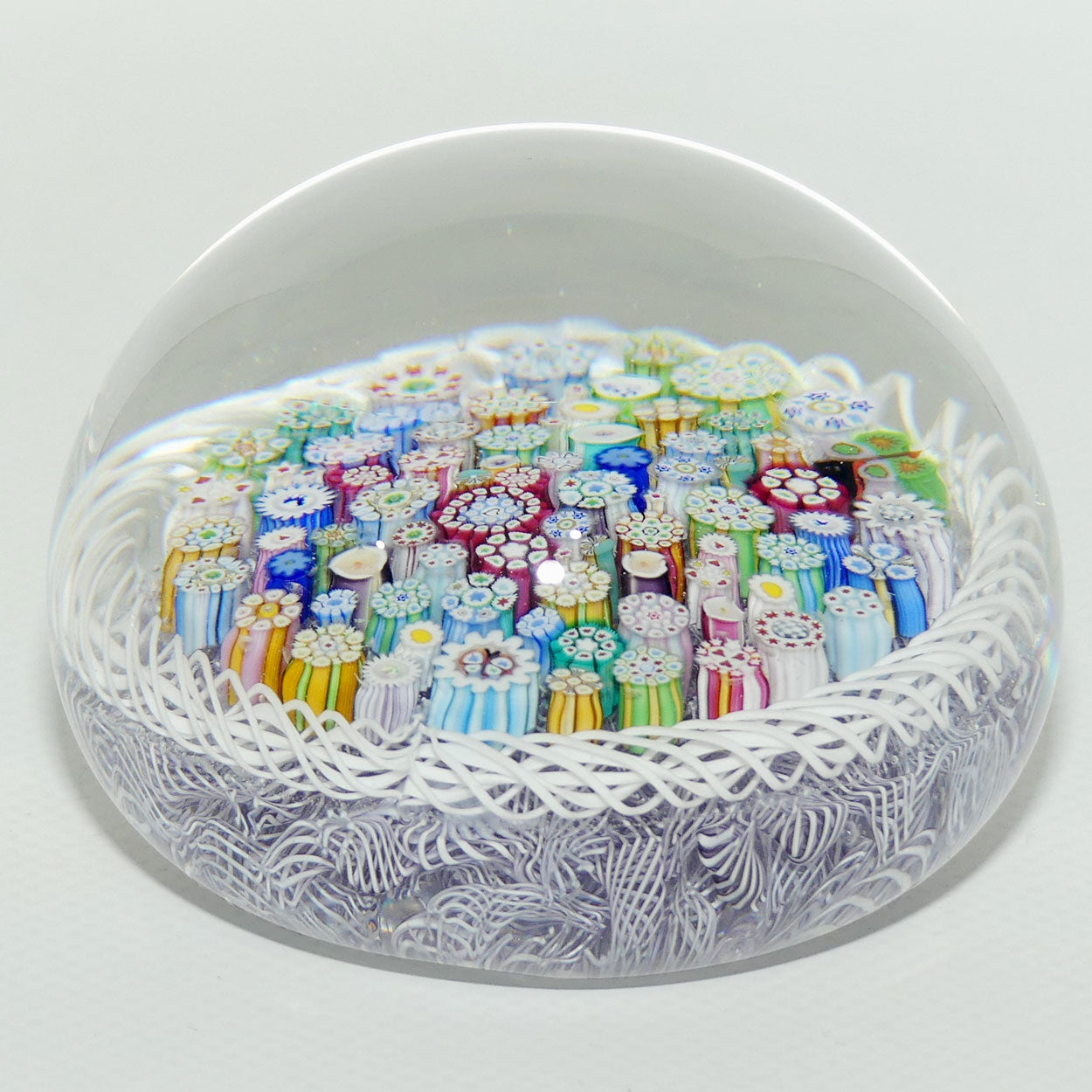 John Deacons Scotland Closepack Millefiori Torsade on Mauve Lace Magnum paperweight