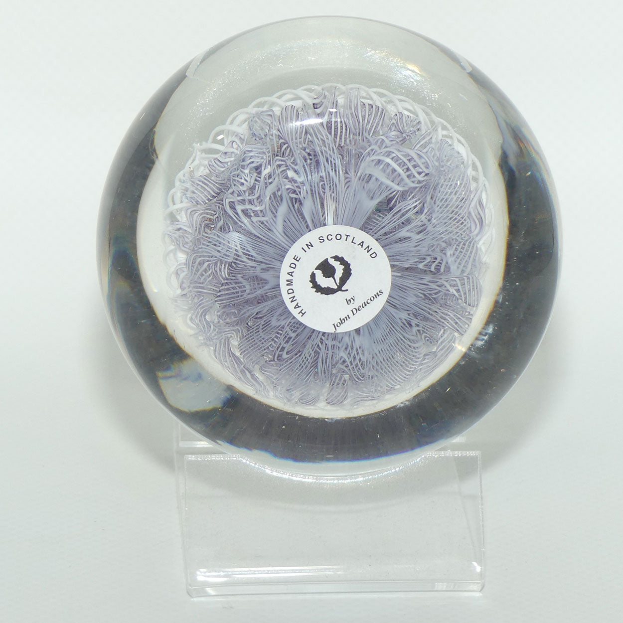 John Deacons Scotland Closepack Millefiori Torsade on Mauve Lace Magnum paperweight