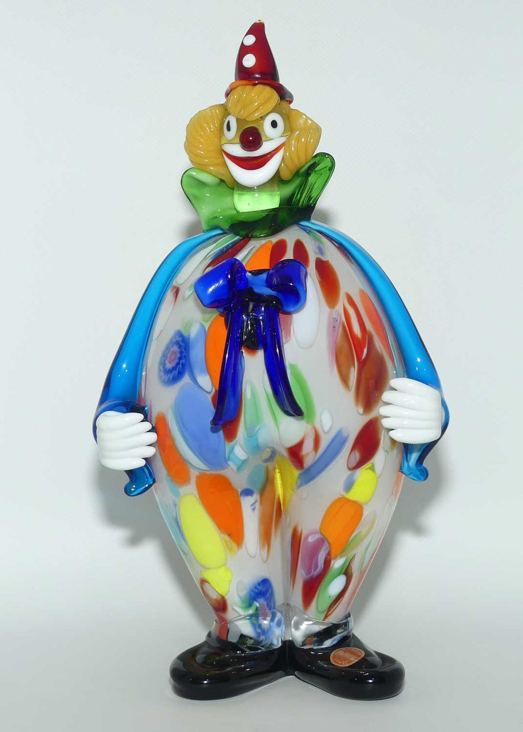 Murano Glass Clown figure | Red Hat, Green Bow Tie, Multicoloured Body
